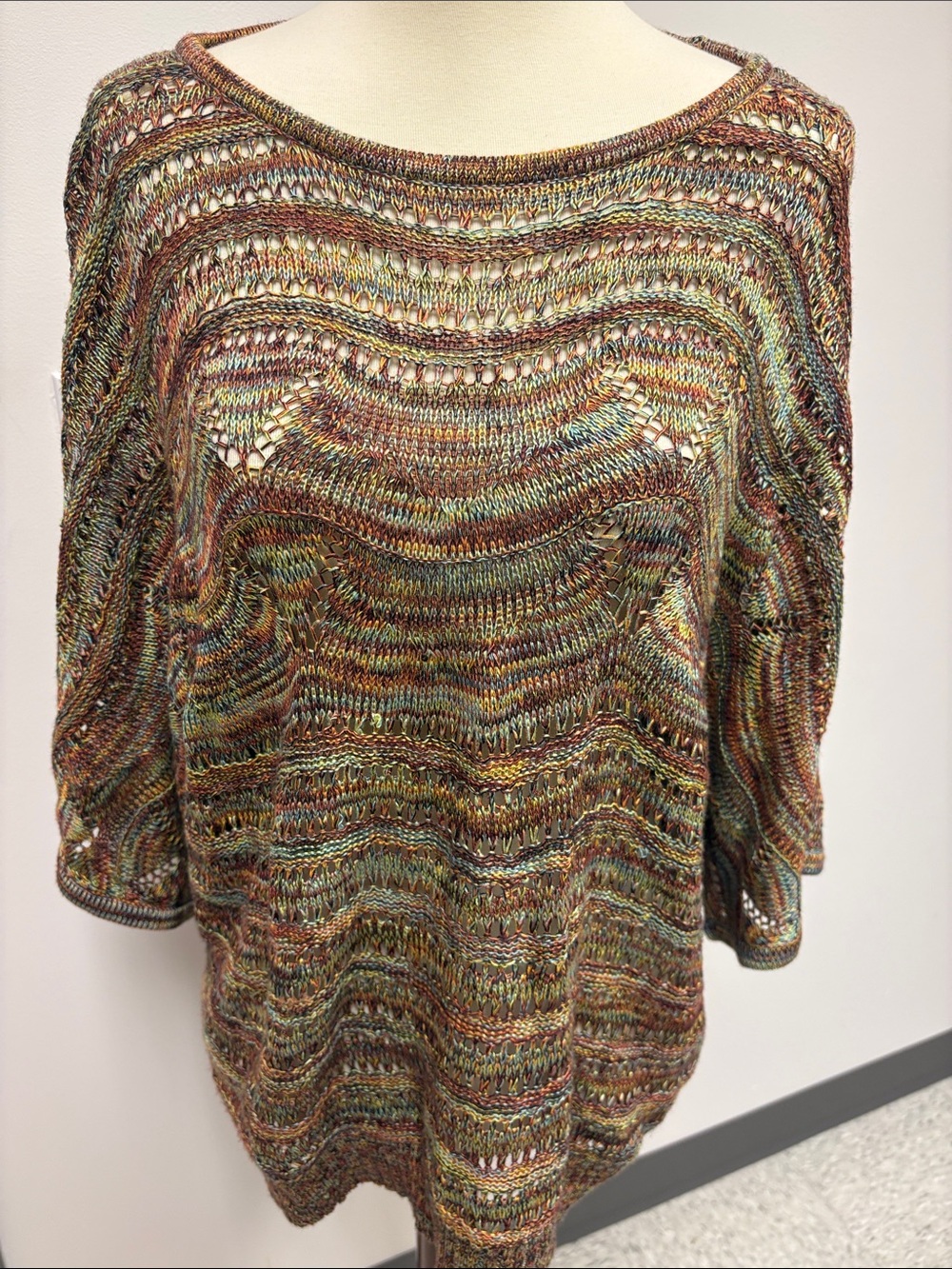 Dress Barn Multicolor Open-Weave Scoop Neck Sweater
